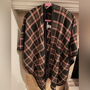 Trina Turk Plaid Black Red Orange Cape Old Money Preppy Business Career Small